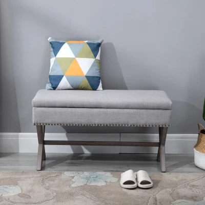 HOMCOM Storage Ottoman, Elegant Blanket Box with Bentwood Frame, Sponge Top, Footstool for Hallway, Entryway, Grey