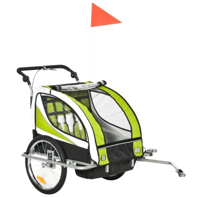 HOMCOM Kinderanhänger Fahrradanhänger für 2 Kinder mit Universalkupplung 155 x 88 x 108cm Grün