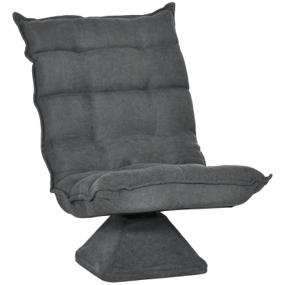 HOMCOM Fauteuil lounge design capitonné inclinaison dossier réglable pivotant 360° revêtement lin gris chiné