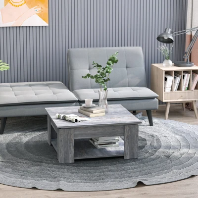 HOMCOM Large Square Coffee Table, Wood, 2 Tier, Bottom Shelf Storage Living Room Furniture