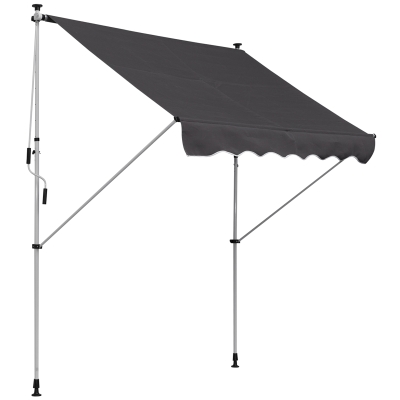 Outsunny Toldo Portátil para Balcón o Porche 200x150x170-280 cm con Manivela Altura Ajustable Instalación Sin Herramientas Color Gris