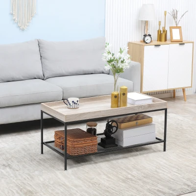 HOMCOM Tavolino da Salotto 2 Livelli con Bordo Rialzato in MDF Metallo
