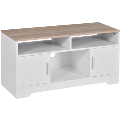 HOMCOM Armario para Televisor Mesa para TV de Salón con Gran Espacio de Almacenaje Estantes Abiertos Administración de Cables Diseño Clásico 105x40x52 cm Blanco