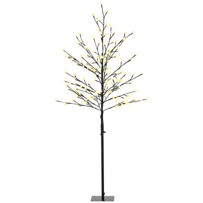 HOMCOM Árvore Cerejeira com 150 Luzes LED IP44 Branco Quente Árvore Decorativa com Ramos Flexíveis para Interior 17x17x150cm Preto