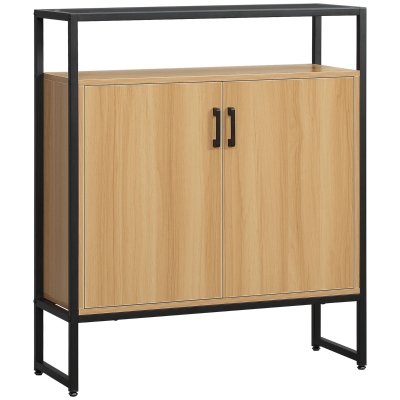 HOMCOM Buffet meuble de rangement avec placard 2 portes et 1 étagère MDF et verre - 82 x 30 x 98 cm - piètement métal noir