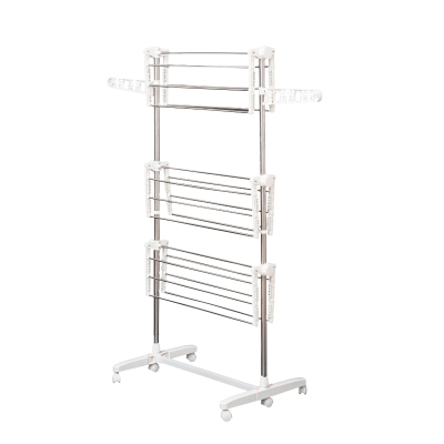 HOMCOM Estendal para Roupa Dobrável 80x55x152cm com 6 Rodas e 3 Prateleiras com Altura Ajustável de Aço Inoxidável Prateado