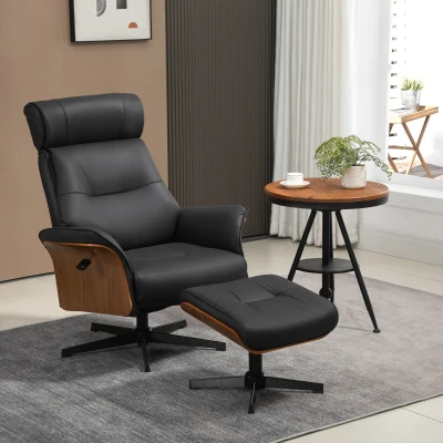 HOMCOM Poltrona Relax com Apoio para os Pés Reclinável até 135° Giratória 360° com Apoio para Cabeça Ajustável 84x83x103cm Preto