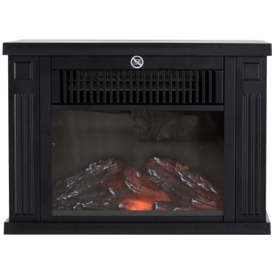 HomCom Șemineu Electric de PodeaPutere 600W/1200W din Plastic și Sticlă Temperată Negru, 34x17x25cm