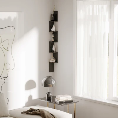 HOMCOM Wooden 5-tier Corner Shelf Wall Mount Zig Zag Floating Display Rack Bookcase Hanging CD/DVD Storage Home Furniture (Black)