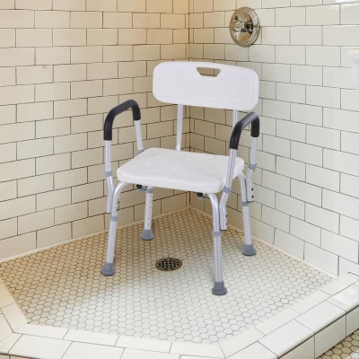 Homcom 6-Level Adjustable Aluminum Bath Stool Spa Shower Chair w/ Non-Slip Feet, Armrest, Back