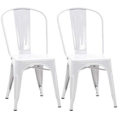 HOMCOM Conjunto de 2 Sillas de Comedor Metálicas Juego de Sillas Modernas con Respaldo 45x51,5x85 cm Blanco