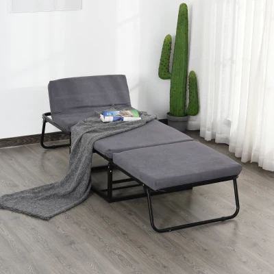 HOMCOM 2 In 1 Folding Sofa Bed Home Lounge Cot Guest Stool w/ Thick Padded Sponge Grey Removable and washable