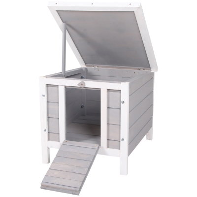 PawHut Adapost mic, din lemn, pentru iepuri, casuta pentru porcusori de Guineea, gri 46x39x30 cm