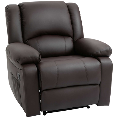 HOMCOM Fotoliu Relax Rabatabil la 135° cu Maner si Buzunare Laterale, 100x89x100cm, Maro