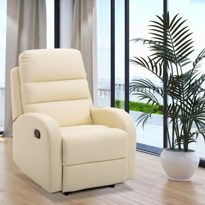 Fotoliu Relax Rabatabil cu Taburet in Piele Ecologica,Crem