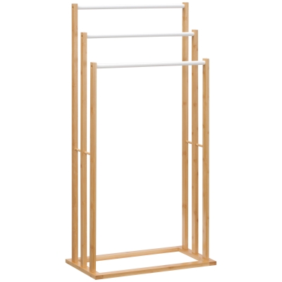 HOMCOM Toallero de Pie de Bambú con 3 Barras Toallero de 3 Niveles para Baño Lavadero 48x25,8x94 cm Natural