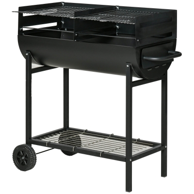 Outsunny Barbecue in Acciaio con 2 Griglie Indipendenti Nero 90cm x 45cm x 96cm