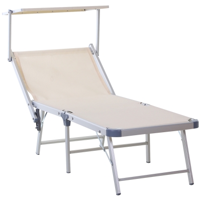 Outsunny Sdraio Pieghevole da Giardino con Tetto Lettino Prendisole in Alluminio Beige