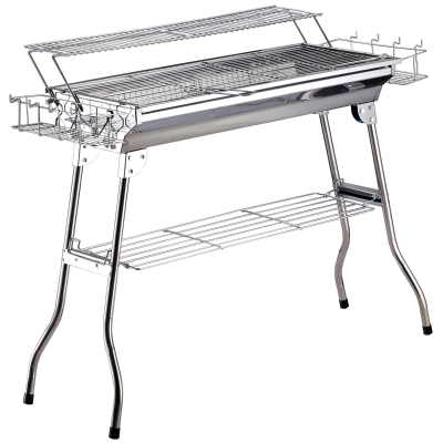 Outsunny Barbecue Acciaio Inox Gambe Pieghevoli 2 Griglie 100 x 43 x 68 cm