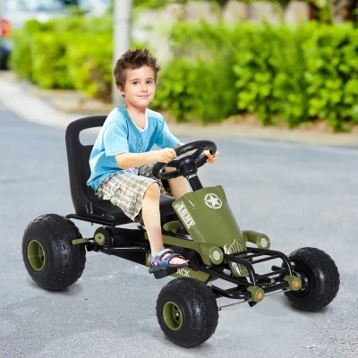 HOMCOM Kids Children Pedal Go Kart Ride on Car Adjustable Seat Braking System for 3 - 6 Years Old Green 99 x 65 x 56 cm