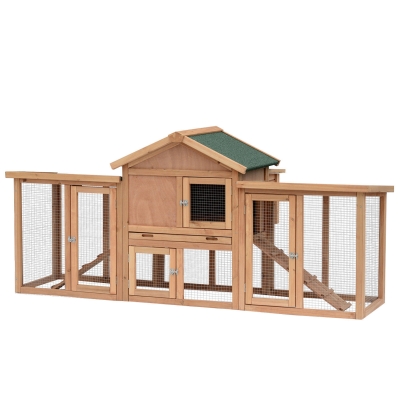 PawHut Wooden Chicken Coop Backyard Hen Cage House Poultry w/ Nesting Box Run