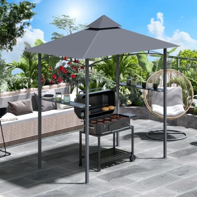 Outsunny grillpaviljoen met 2 zijplanken staalijzer