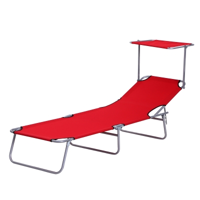 Outsunny Klapbare ligstoel met zonnescherm, verstelbare rugleuning, metalen frame, 187 x 58 x 36 cm, rood