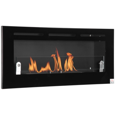 HOMCOM Cheminée bioéthanol Murale encastrable brûleur 2,8 L, environ 3,5 h de durée de combustion dim. 102L x 16l x 43H cm Couverture 25-30 m² Acier inox