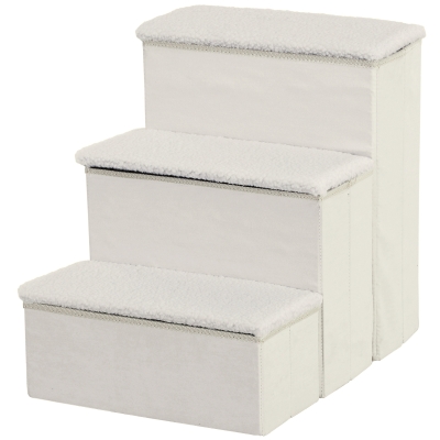 PawHut® SCHODY DLA ZWIERZĄT DOMOWYCH SCHODKI PODEST DLA KOTA SKŁADANY SCHOWEK MDF biały 40 x 54 x 48 cm