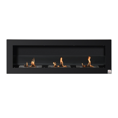 HOMCOM Cheminée bioéthanol Murale encastrable 3 brûleurs 3 L au total, environ 3 h de durée de combustion, dims. 120L x 15l x 40H cm, acier inox noir