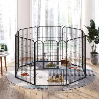 PawHut buitenverblijf box voor huisdieren puppy hek box hondenverblijf aanpasbare vorm met deur metaal 79 x 100 cm zwart