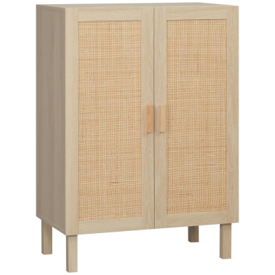 HOMCOM Armario de Salón con 2 Puertas de Rejilla y Estantes Ajustables Aparador de Estilo Cannage 73x41x102 cm Natural