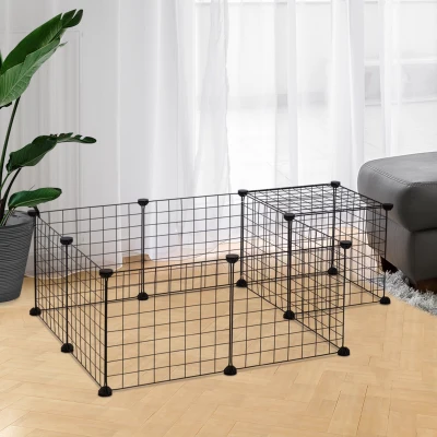 Kojec klatka dla małych zwierząt metalowa kratka wybieg dowolny kształt czarny 106 x 73 x 36 cm PawHut®