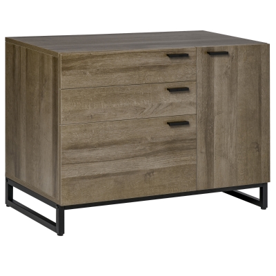 HOMCOM Buffet industriel 3 tiroirs placard piètement acier noir aspect bois