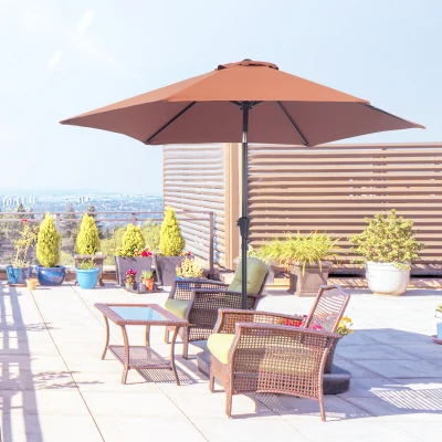 Outsunny Opvouwbare Paraplu Parasol Tuinparaplu Marktparaplu met Handslinger Aluminium 180/㎡ Polyester Crème 2.7 x 2.35 m