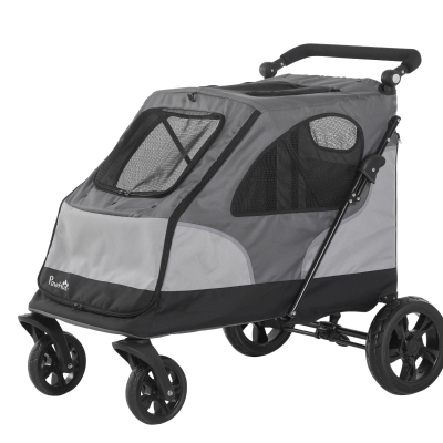 PawHut pet buggy hondenbuggy met 4 wielen hondentrolley voor middelgrote en grote honden inklapbaar Oxford grijs + zwart 104,5 x 68,5 x 110 cm