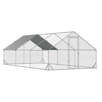 PawHut Hühnerstall Freilaufgehege XXL Outdoor Geflügelstall mit Schatten Dach Schloss Freigehege für 12-18 Hühner Ente Kaninchen Stahl 3 x 6 x 2 m