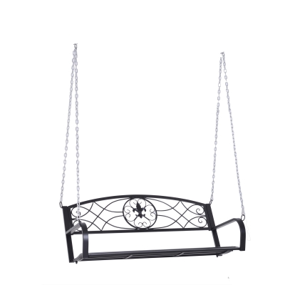 Ławka wisząca huśtawka ogrodowa z łańcuchami 2-osobowa metal czarna 132 x 63 x 58 cm Outsunny