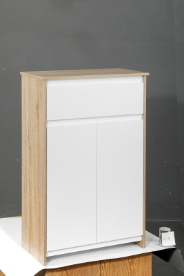 kleankin Armario de Baño con 1 Cajón y 2 Puertas Mueble Auxiliar de Estilo Moderno 60x30x90 cm Blanco y Natural