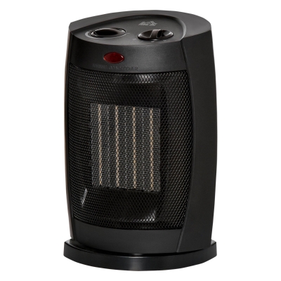 HOMCOM Chauffage soufflant oscillant 1500 W - mini radiateur céramique PTC - 3 niveaux de puissance - chauffage d'appoint noir