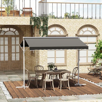 Outsunny Staande luifel met knikarm tuinluifel luifel zwengel grijs 2,95 x 2,94 m