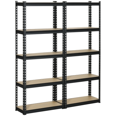 HOMCOM Scaffalatura Industriale a 5 Livelli, Set 2 Pezzi in MDF e Acciaio con Ripiani Aperti e Regolabili, 70x30x167.5 cm