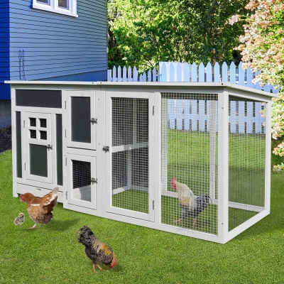 PawHut Gallinero Exterior Madera con Corredor Techo Abatible y Bandeja Extraíble Jaula para Gallinas Animales Pequeños Pollo 160x75x80cm