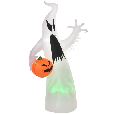 HOMCOM Selbst aufblasendes Spuk Gespenst Geist LED beleuchtet Halloween Dekoration Polyester Weiß 95 x 45 x 180 cm