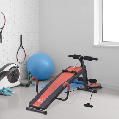 HOMCOM Multifunctional Sit Up Bench Exercise with Resistant Rope and Twist Waist Disc for Home, Office and Gym