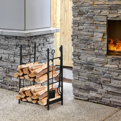 Outsunny Suport pentru Lemne de Interior si de Exterior pana la 70 kg de Lemne Accesorii Incluse