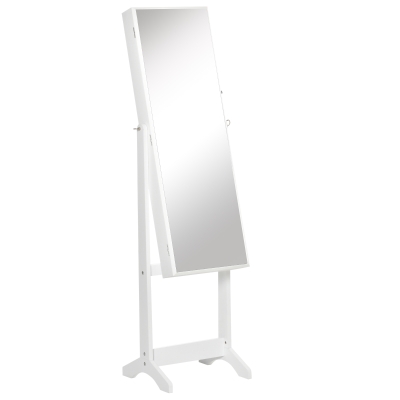HOMCOM Espelho Joalheiro de Pé com Ângulos Ajustáveis Fechadura Magnética Organizador de Joias com Prateleiras 46x36,5x151,5cm Branco