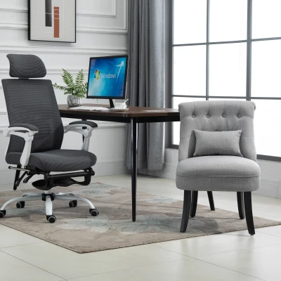 HOMCOM Single Sofa Home Living Room Fabric Solid Wood Leg Upholstered Dining Chair W/ Pillow-Grey