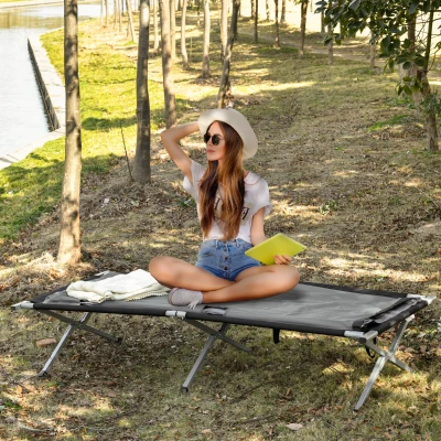 Outsunny Cama de Camping Plegable de Aluminio con Bolsa de Transporte Portátil con Acolchado Capacidad de Carga 114 kg para Interiores y Exteriores 210x86x42 cm Gris