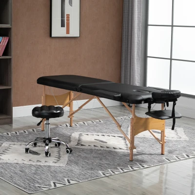 HOMCOM Birchwood Lightweight Portable Massage Table with Arm Rest Black